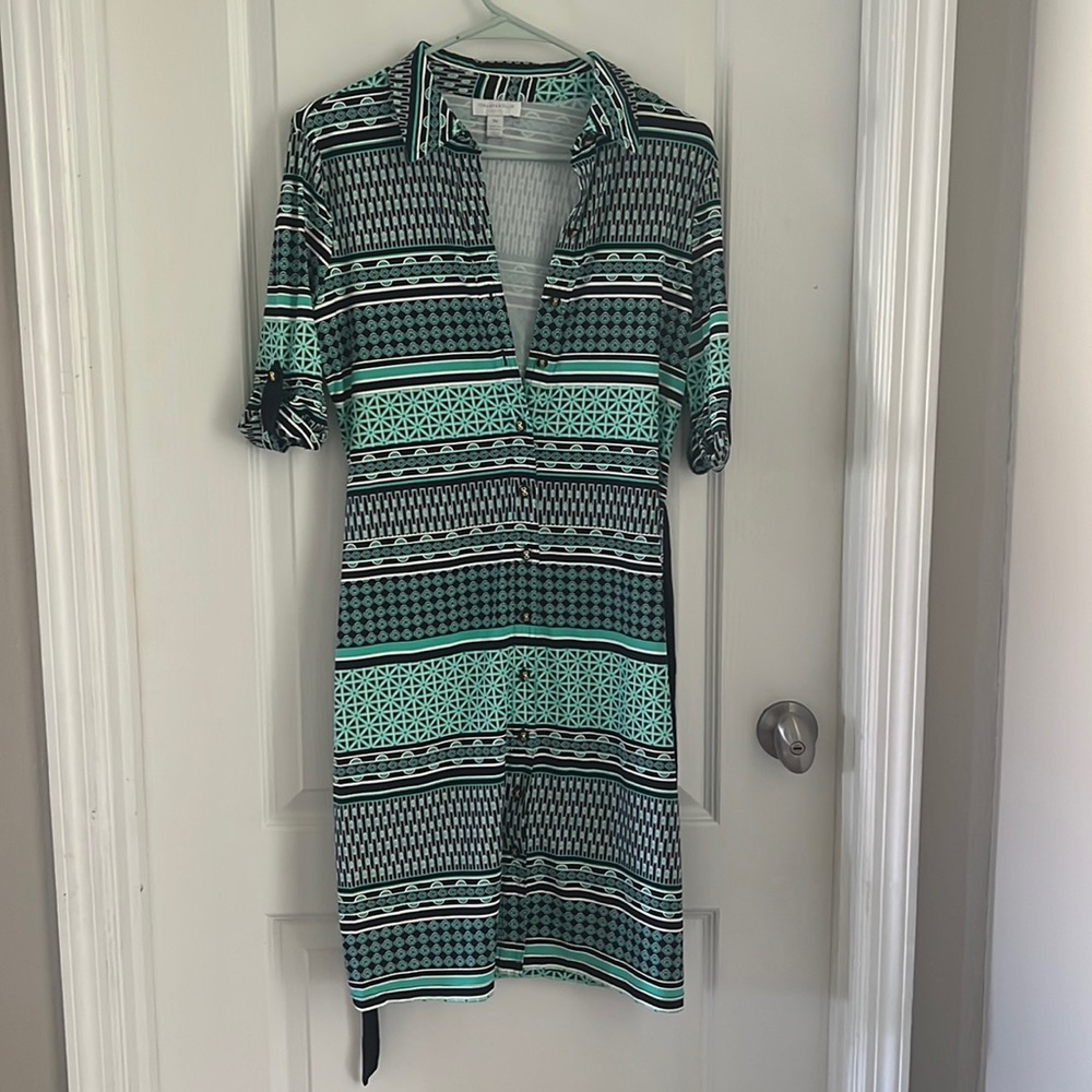 Short sleeve teal and navy blue dress, size MP.